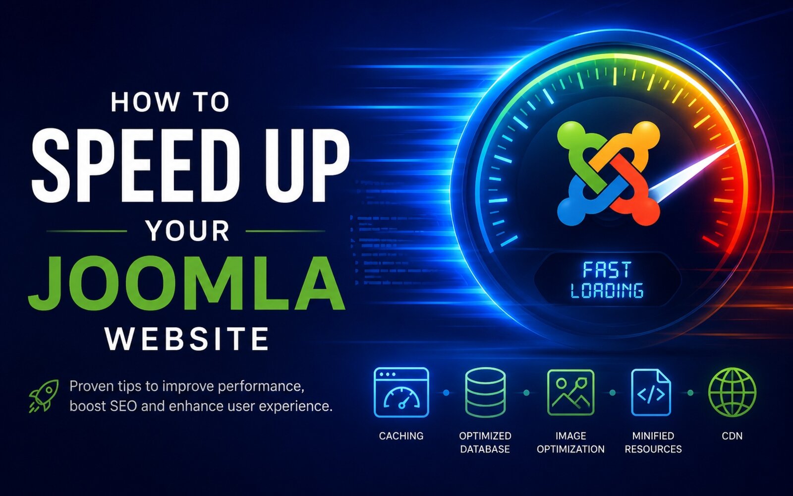 Joomla admin dashboard with performance metrics improving