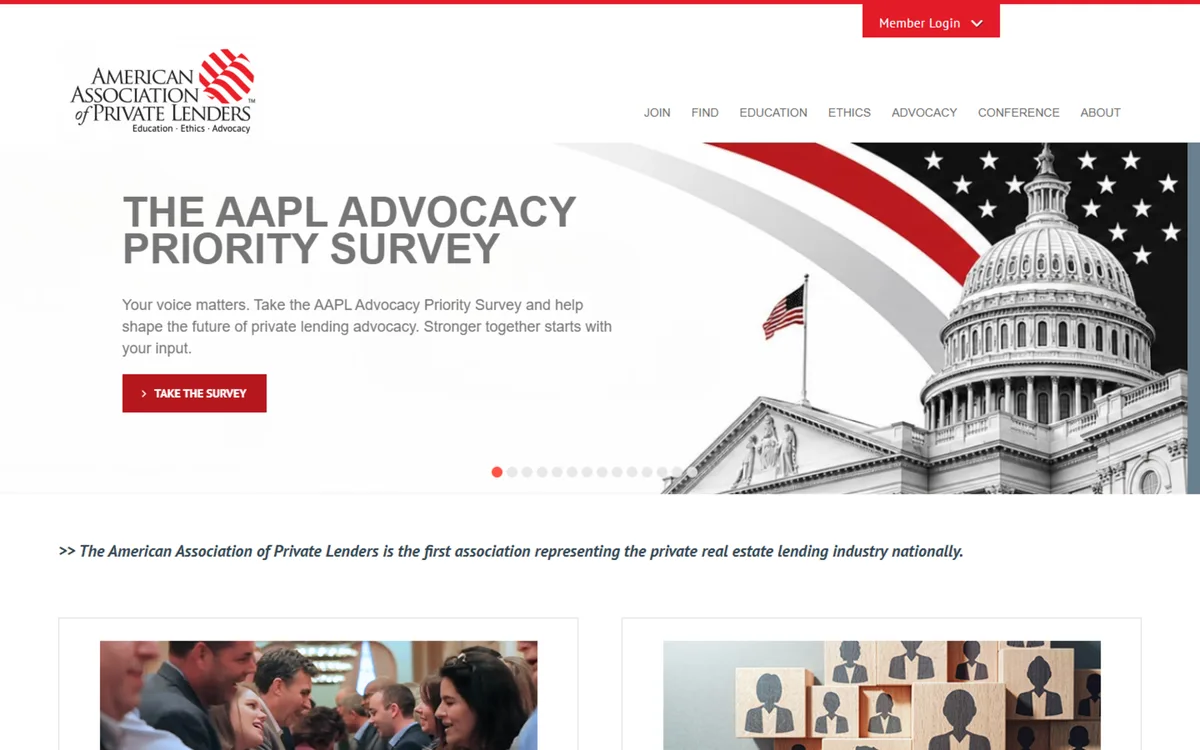 American Association of Private Lenders website screenshot - AAPL: the national trade association for private real estate lending