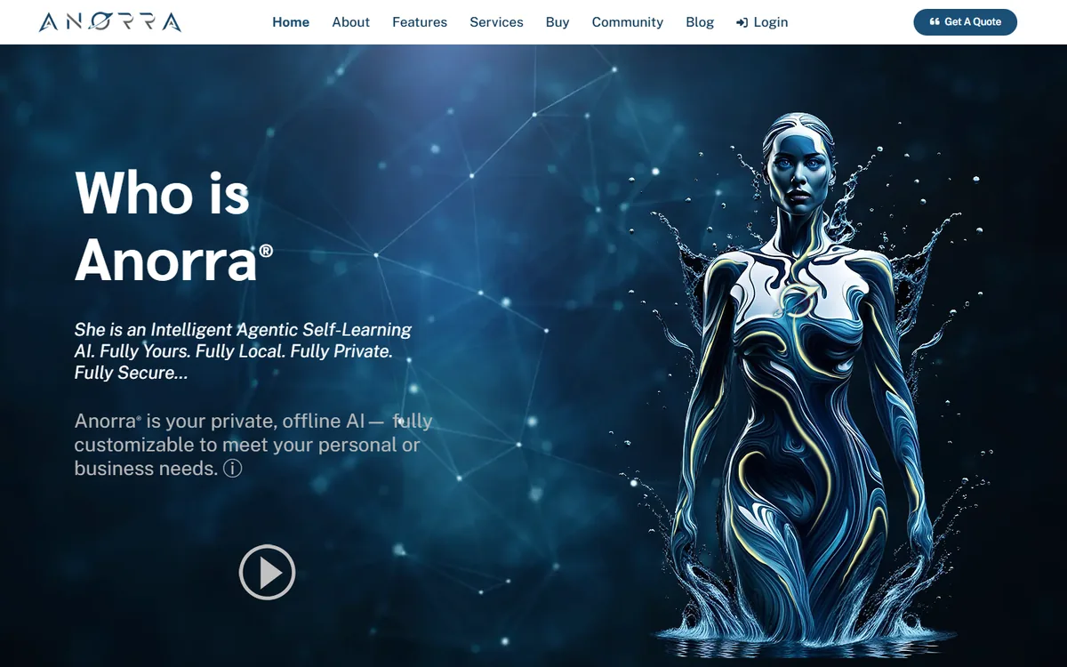 Anorra AI website screenshot - Intelligent agentic self-learning AI, private and offline-first