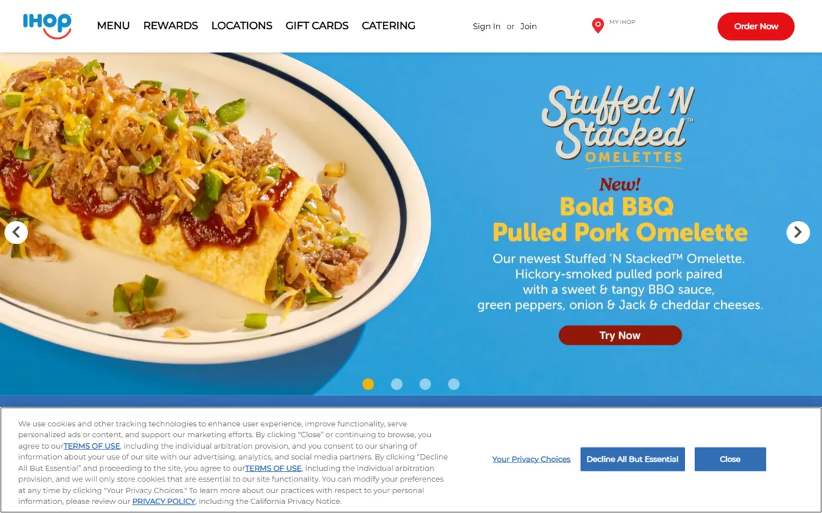 IHOP website screenshot - Restaurant brand digital work