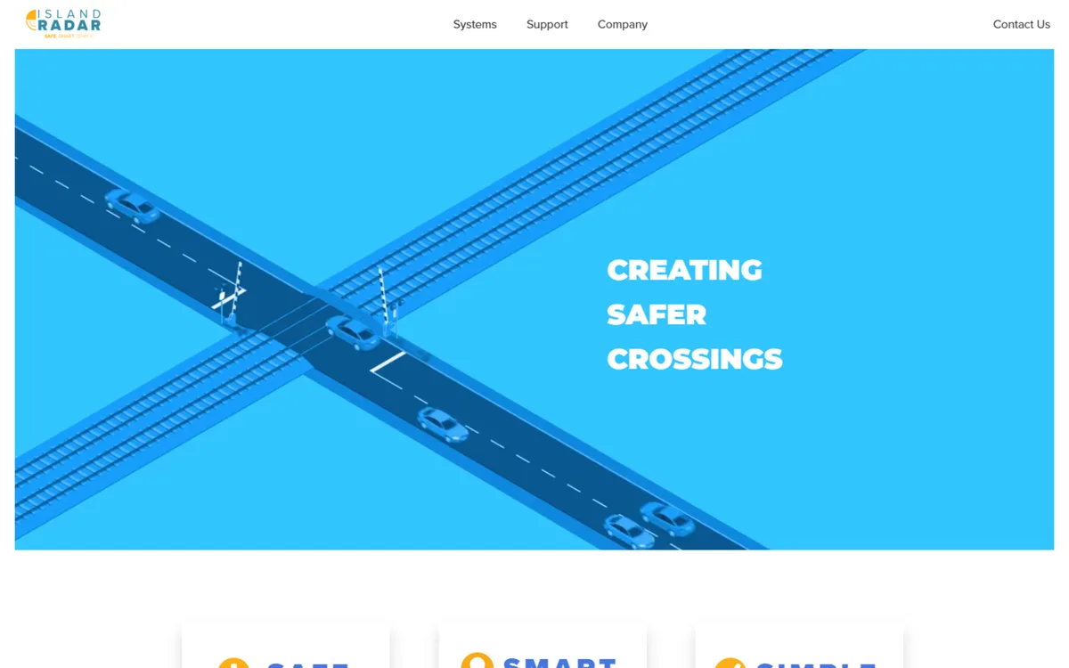 Island Radar website screenshot - FRA-approved railroad grade-crossing safety radar