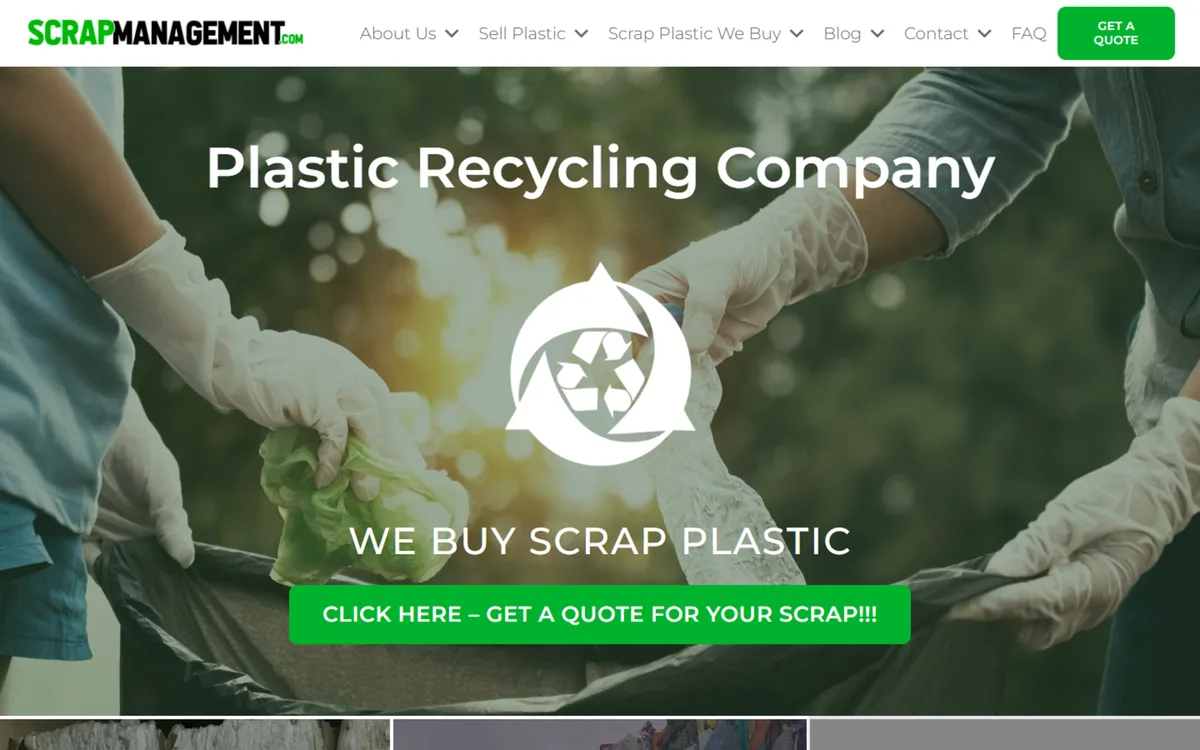 Scrap Management website screenshot - Industrial plastic recycling and scrap buyer