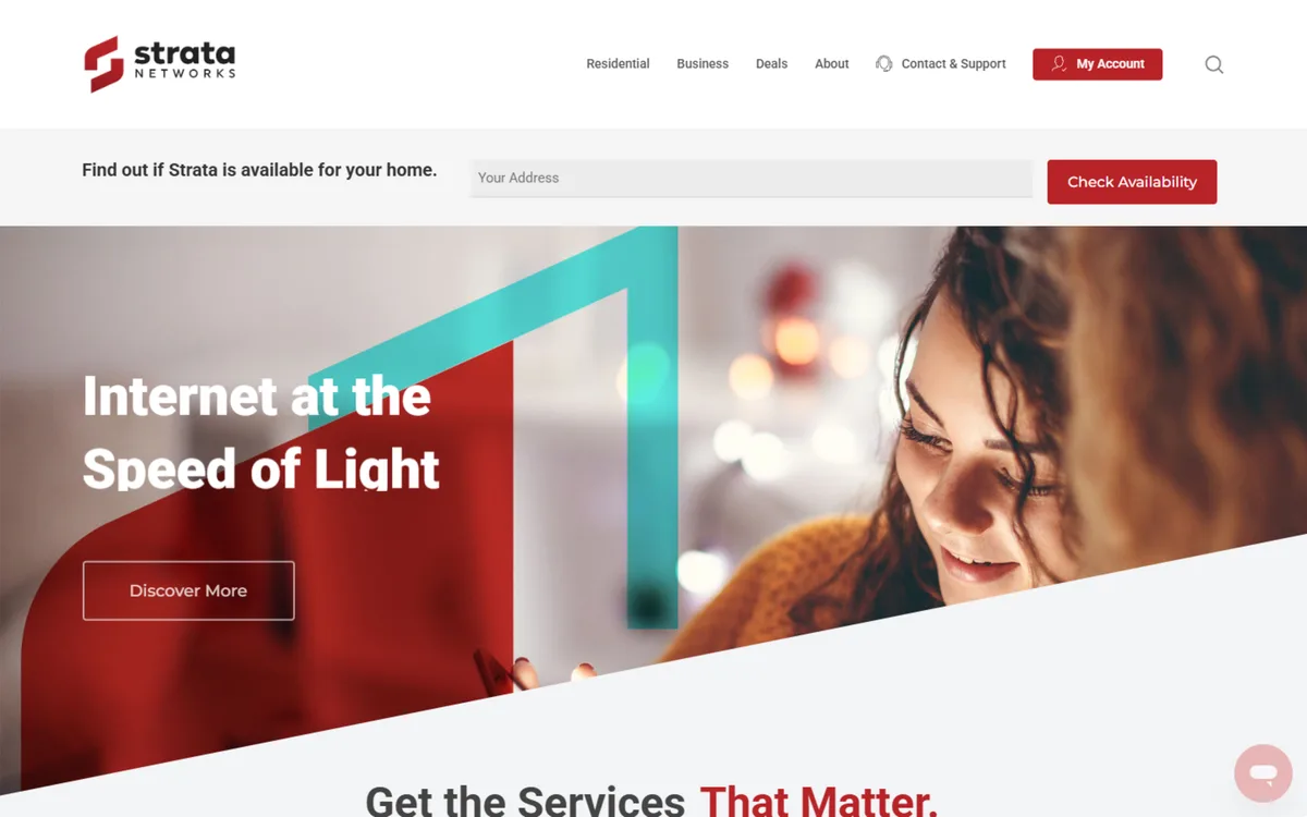 Strata Networks website screenshot - Rural telecom and connectivity provider
