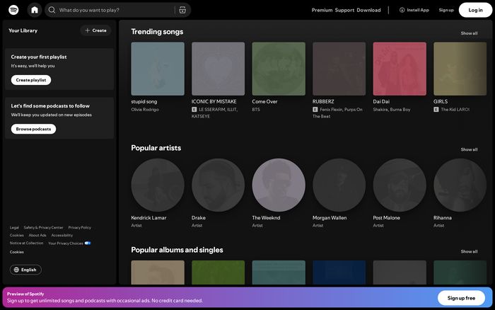 Spotify app website homepage screenshot
