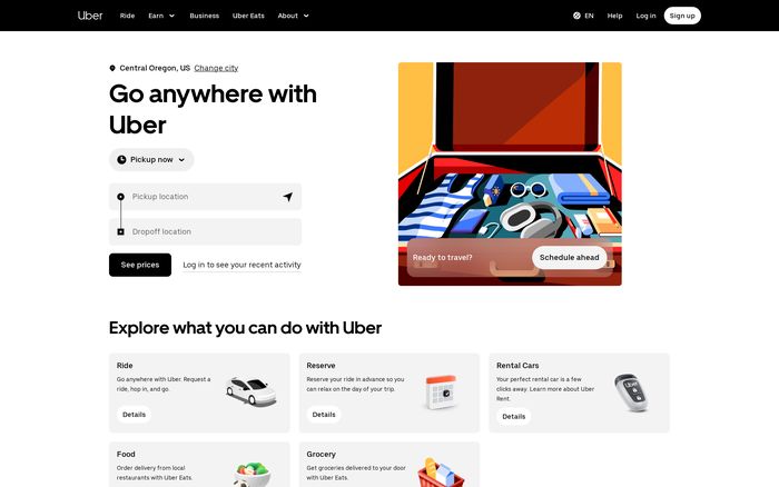 Uber app website homepage screenshot