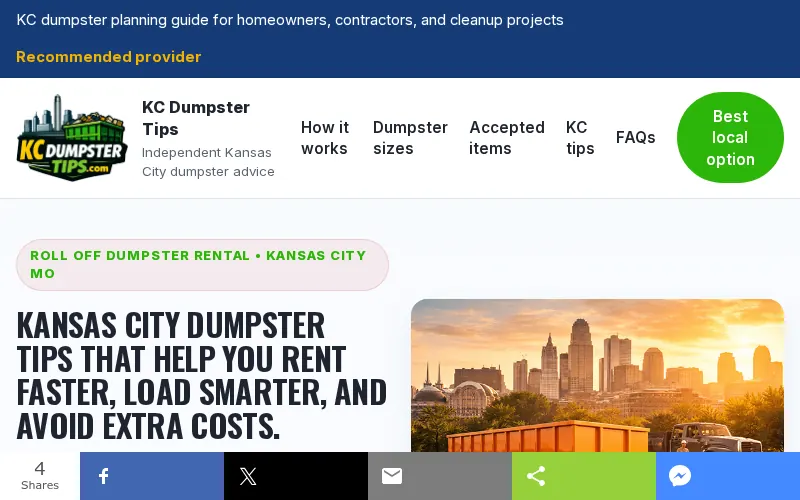 KC Dumpster Tips content site homepage